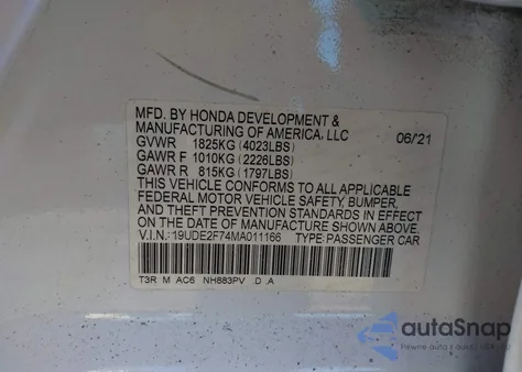 2021 Acura Ilx Premium Package/Technology Package из США, поврежденный, VIN 19UDE2F74MA011166